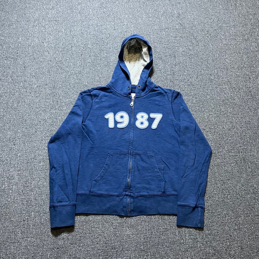 Aeropostale Zip Up Hoodie Size Large Blue 1987 Graphic Y2K Skater Sweatshirt - Picture 1 of 10